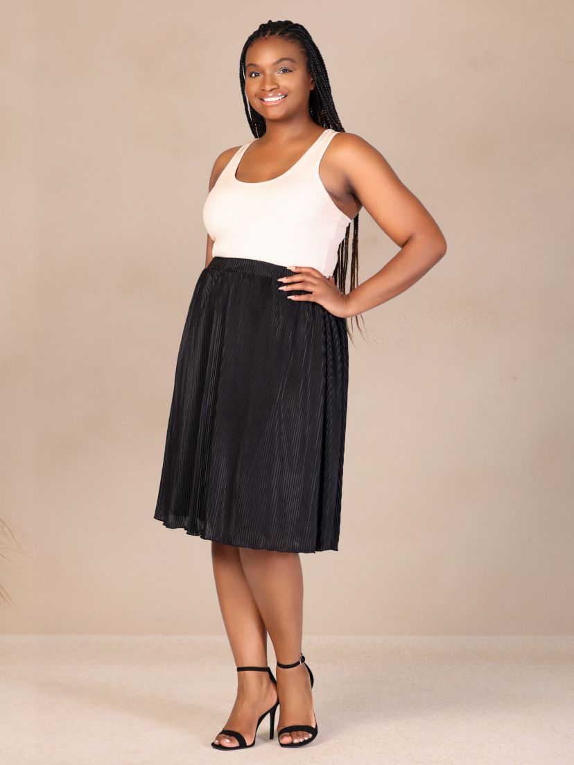 Plus Size Elegant Accordion Pleated Elastic Waistband Party Midi Skirt