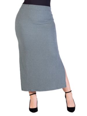 24seven Comfort Apparel Women's Plus Size Ribbed Knit Side Slit Elastic Waist Maxi Skirt