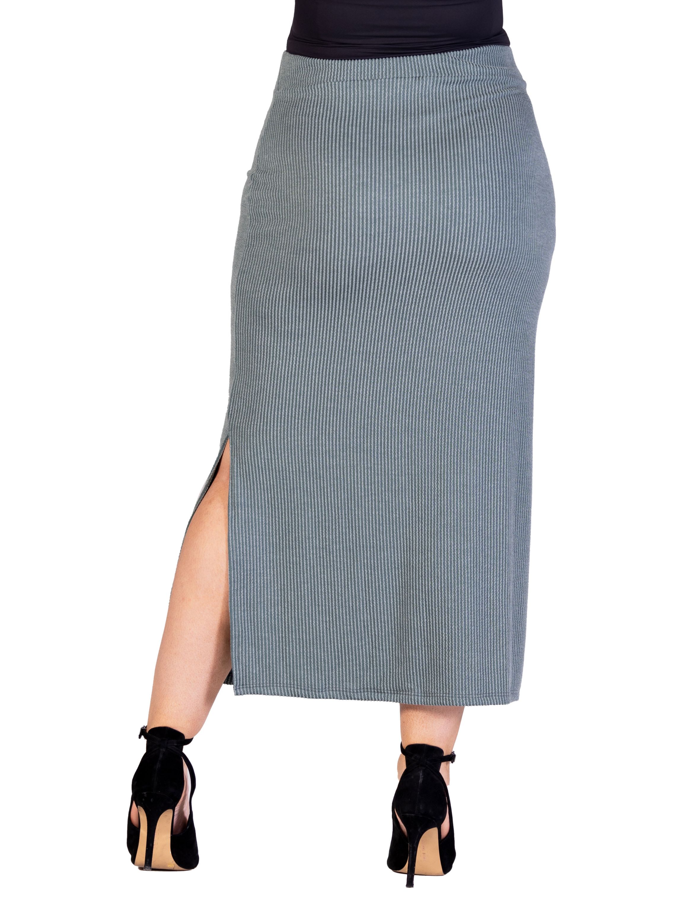 Plus Size Ribbed Knit Side Slit Elastic Waist Maxi Skirt