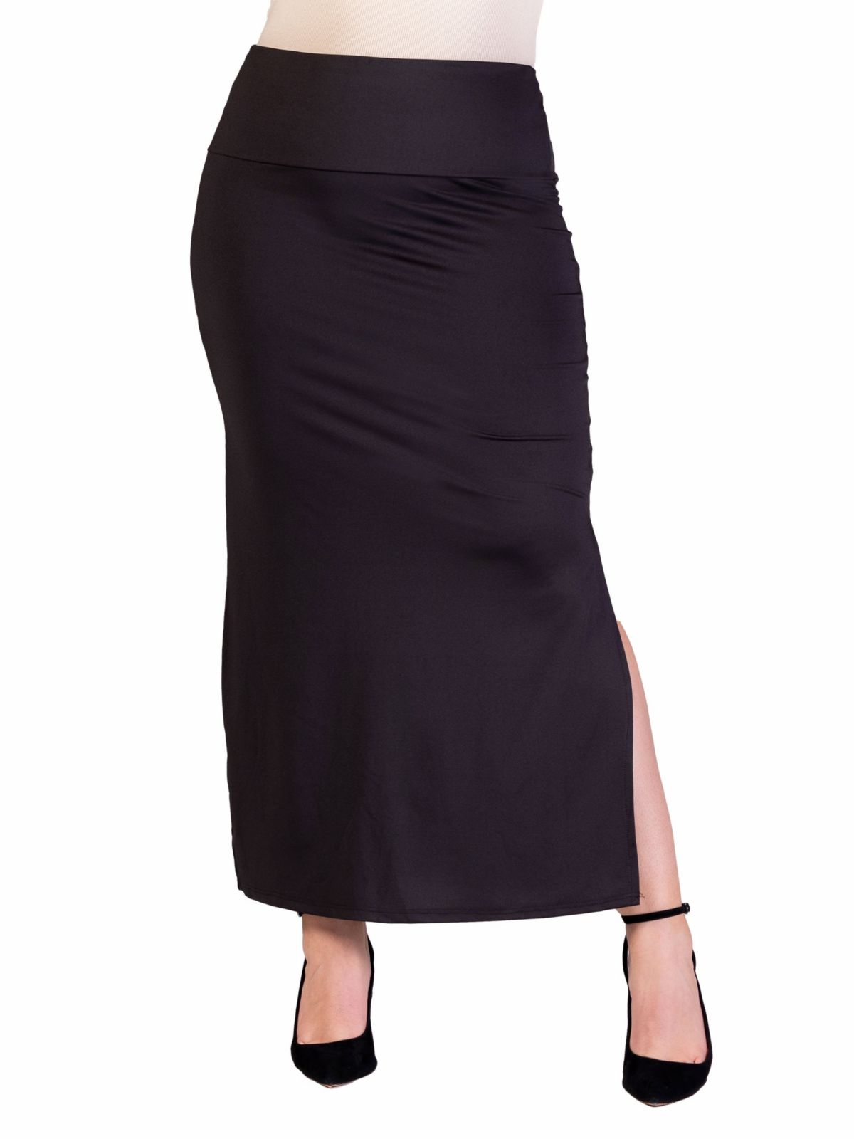 Plus Size Versatile Side Slit Elastic Waist Maxi Skirt