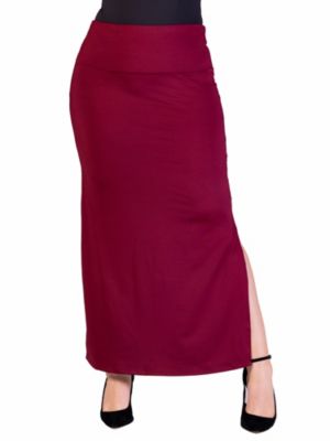 24seven Comfort Apparel Women's Plus Size Versatile Side Slit Elastic Waist Maxi Skirt