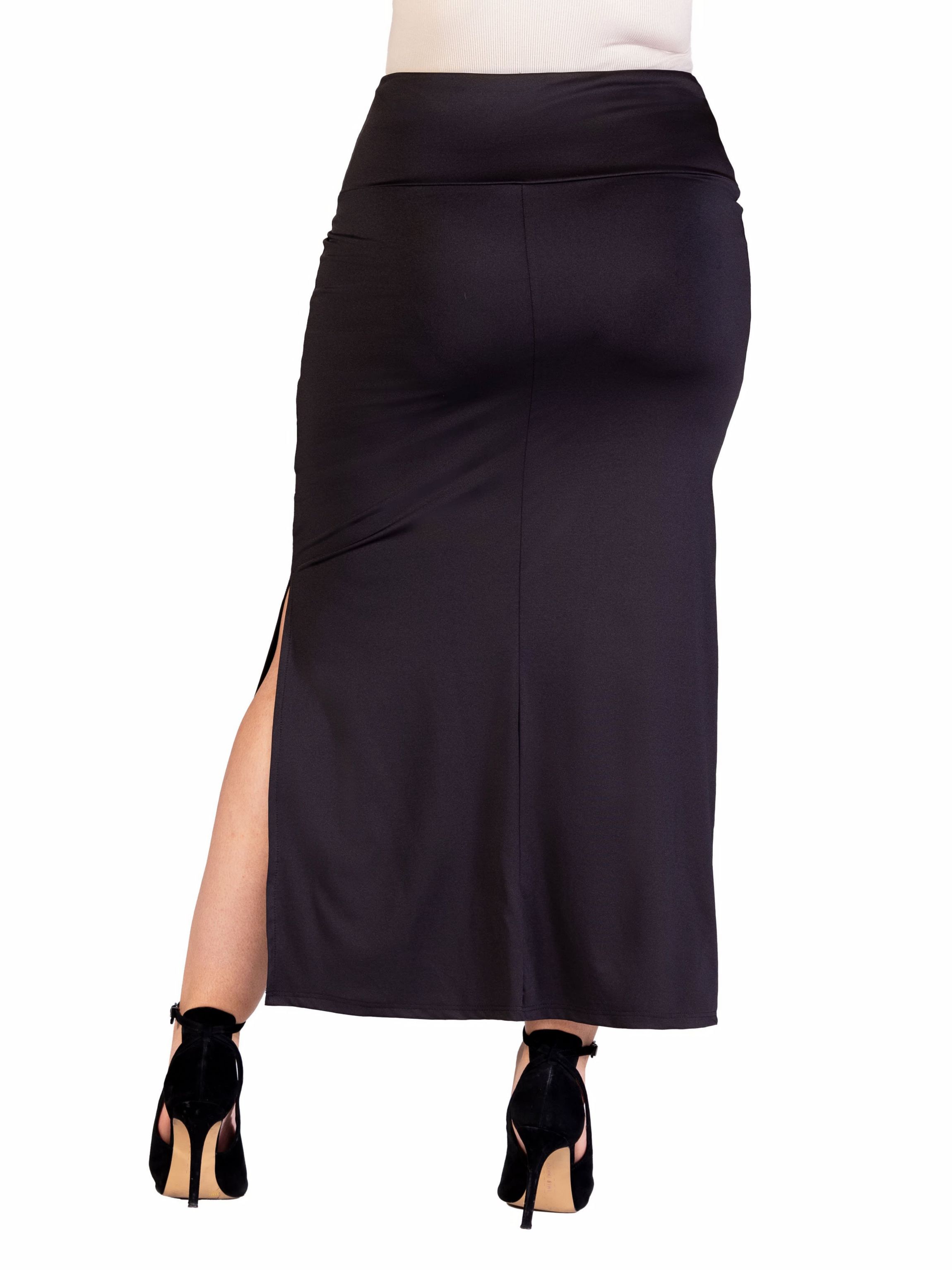 Plus Size Versatile Side Slit Elastic Waist Maxi Skirt