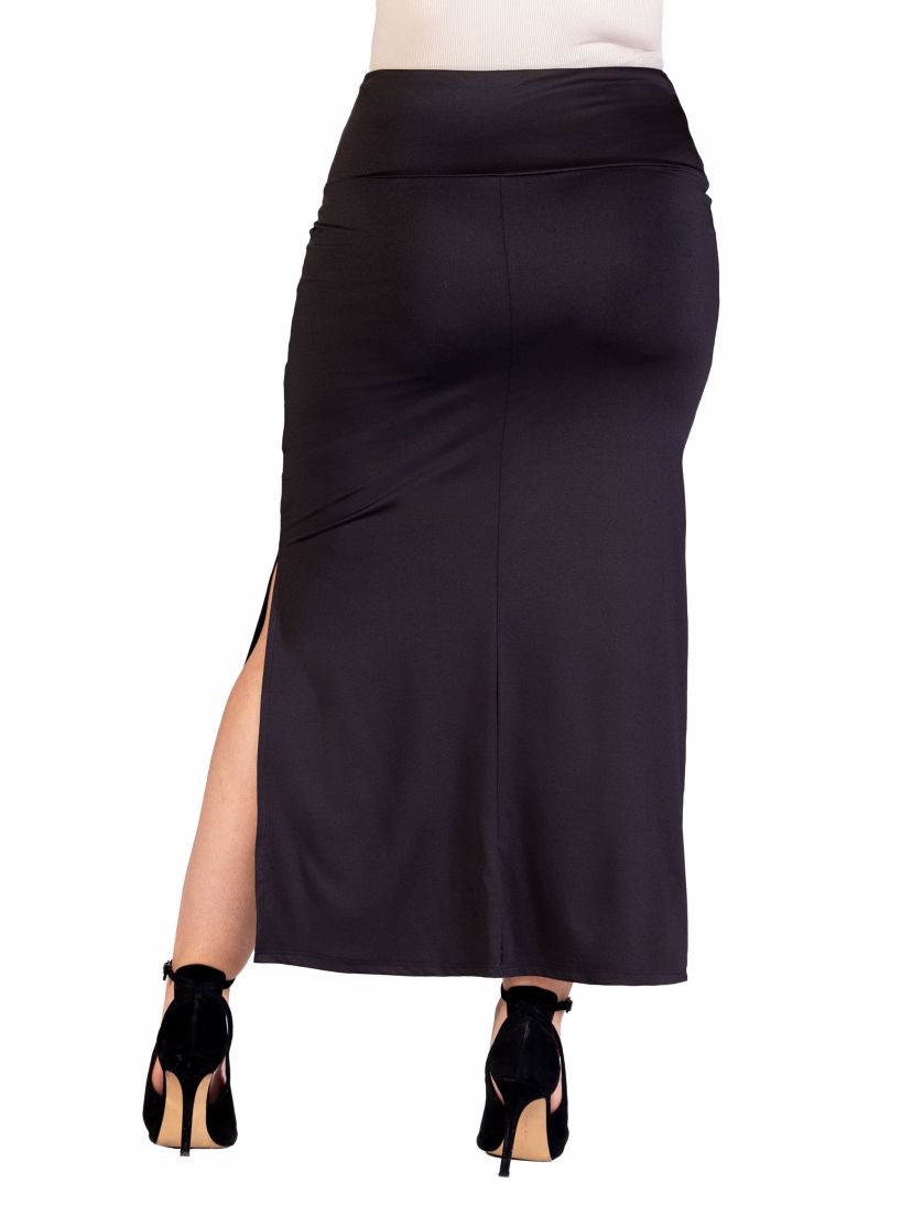 Plus Size Versatile Side Slit Elastic Waist Maxi Skirt