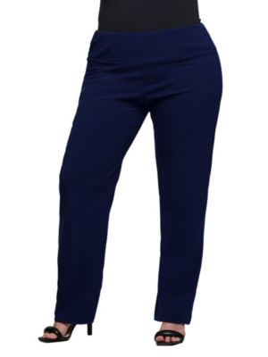Women's 24seven Comfort Apparel Plus Size Comfortable Stretch High Waist Dress Pants, Navy Blue, 2X