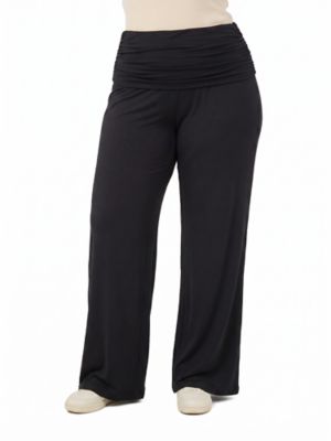 24seven Comfort Apparel Women's Basic Curvy Soft Stretch Ruched Waist Wide Leg Pants