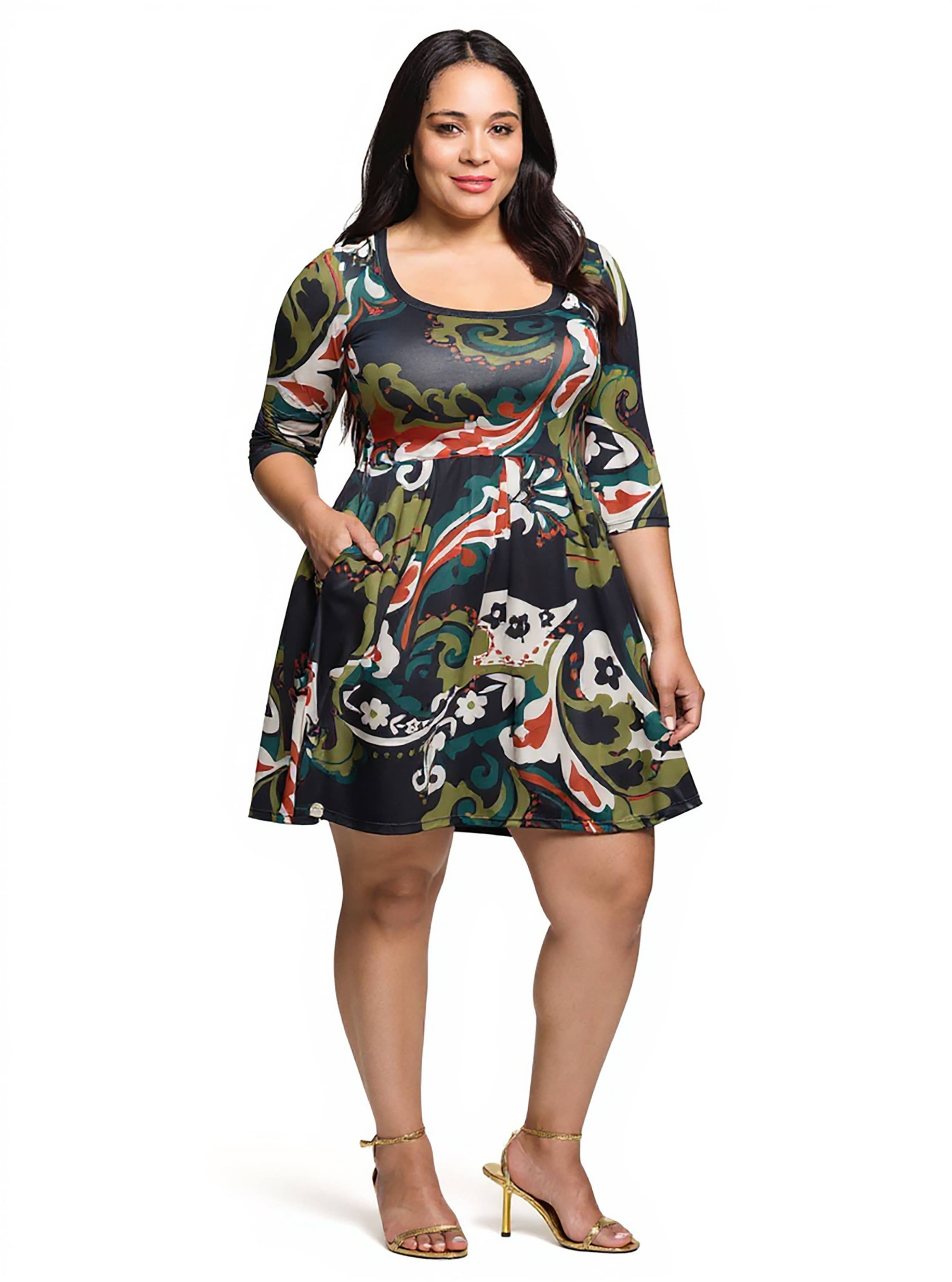 slim fit dress slacks Plus Size double Ruffled Sleeves Pleated Flare Midi Dresses Made In USA main image 0