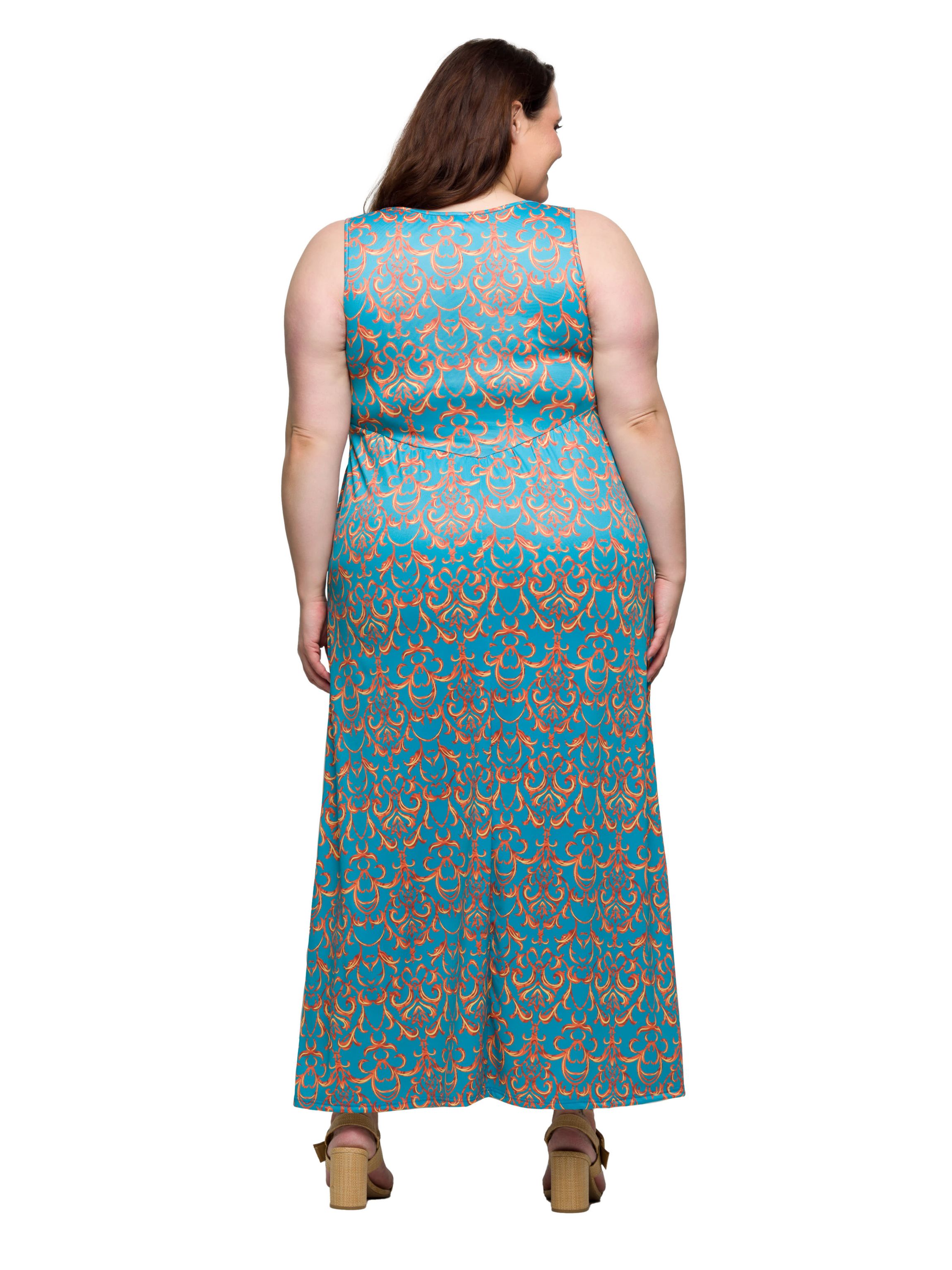 Plus Size Sky Blue Sleeveless V Neck Maxi Dress With Pockets