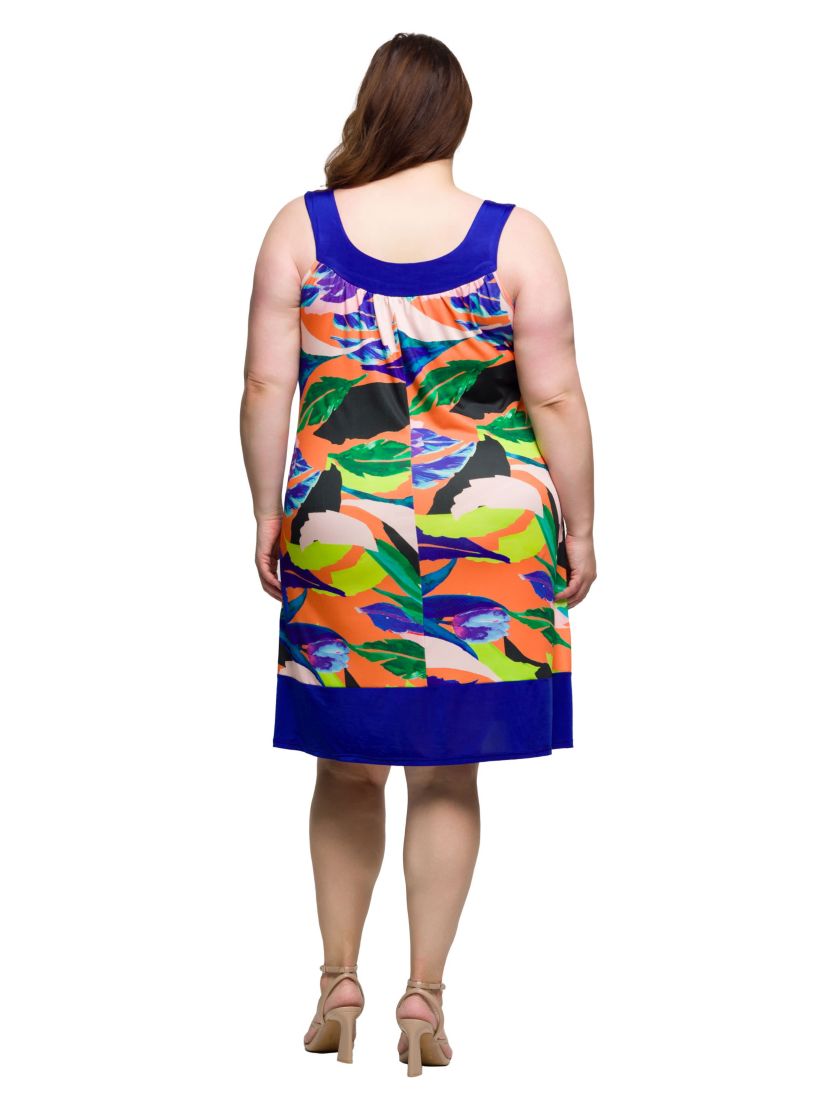 Plus Size Multicolor Scoop Neck Sleeveless Knee Length Dress