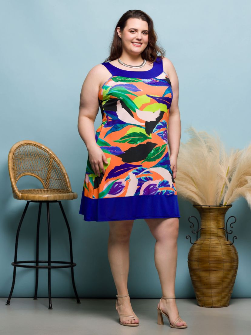 Plus Size Multicolor Scoop Neck Sleeveless Knee Length Dress