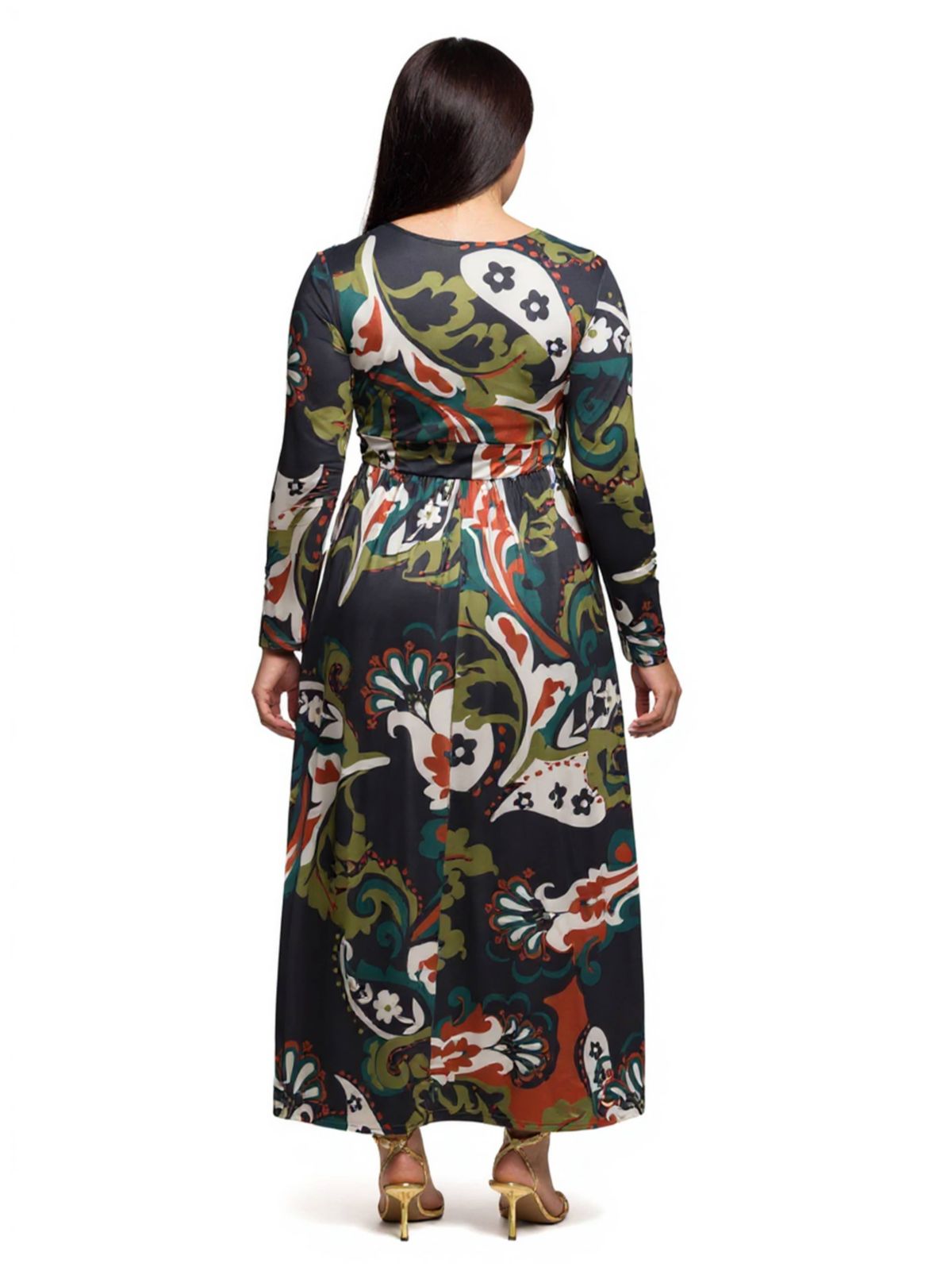 Womens Plus Size Paisley Print Long Sleeve Wrap Maxi Dress