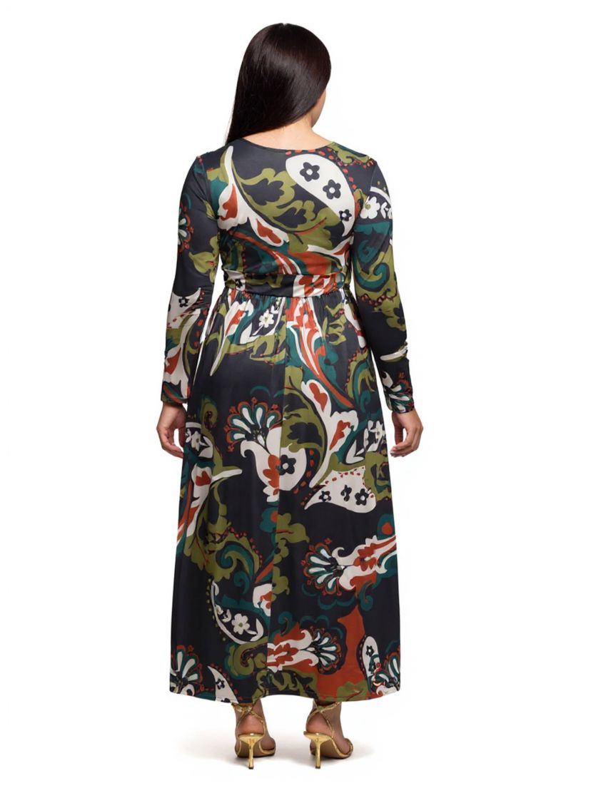 Womens Plus Size Paisley Print Long Sleeve Wrap Maxi Dress