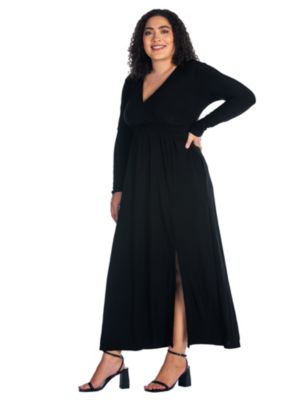  24seven Comfort Apparel Womens Long Sleeve V Neck Side Slit  Maxi Dress Black : Clothing, Shoes & Jewelry