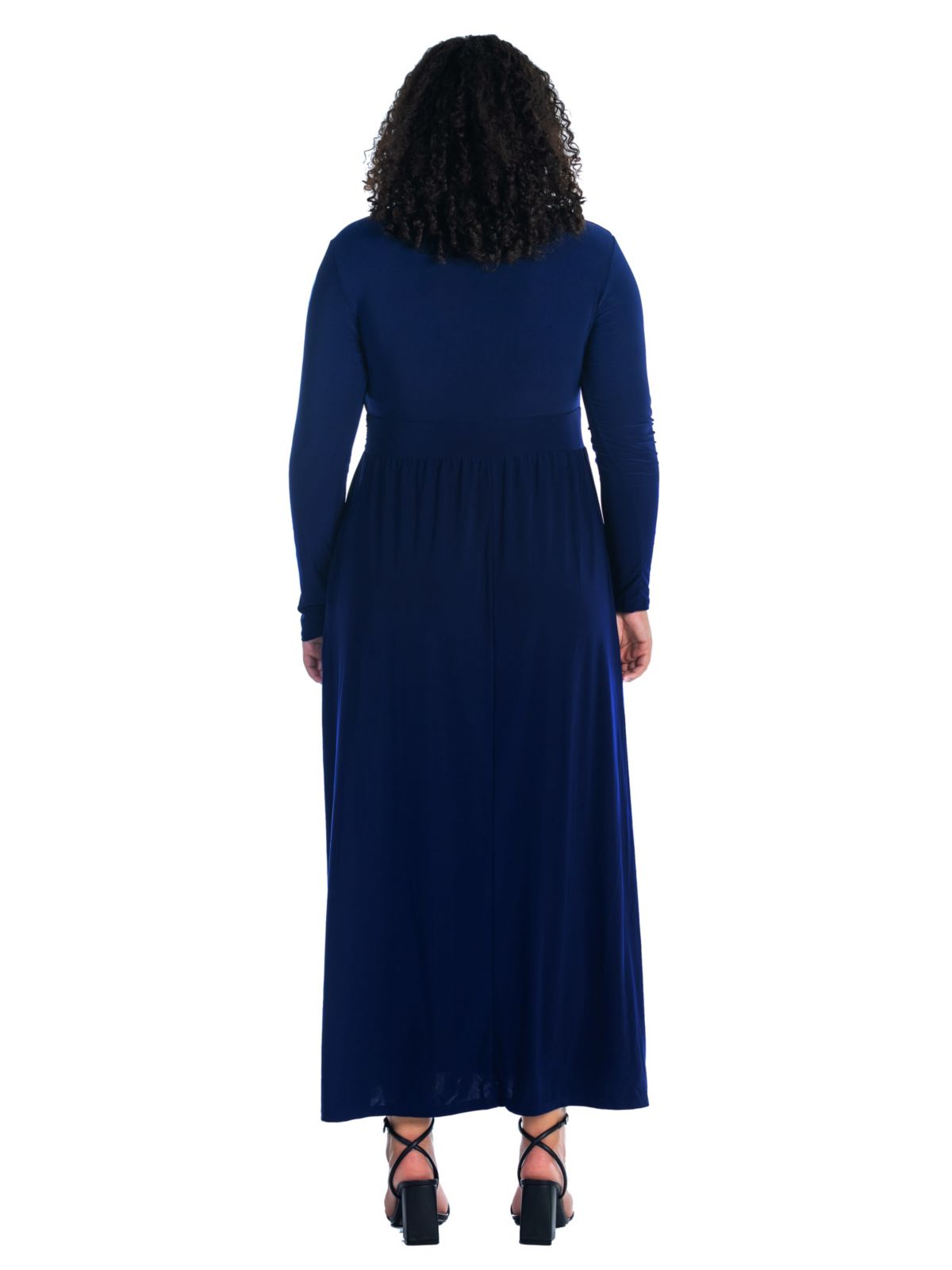 Plus Size Long Sleeve V Neck Side Slit Maxi Dress