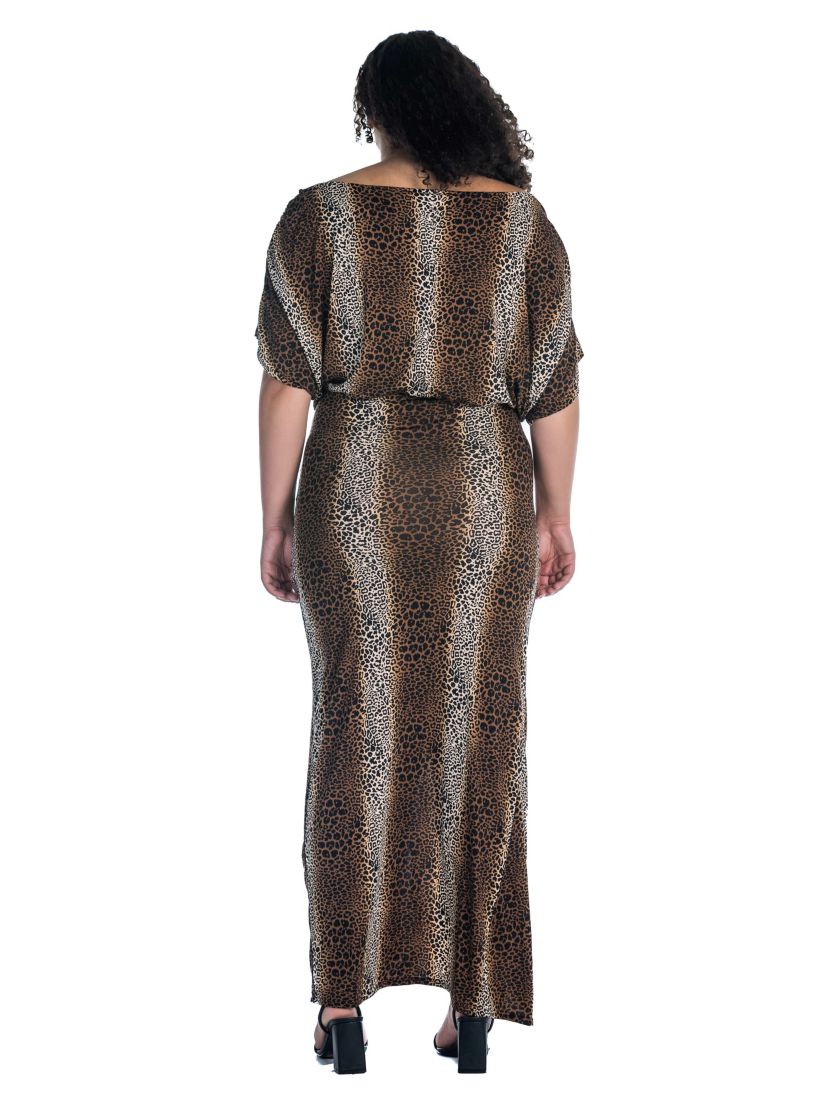 Plus Size Boat Neck Batwing Sleeve Slit Maxi Dress
