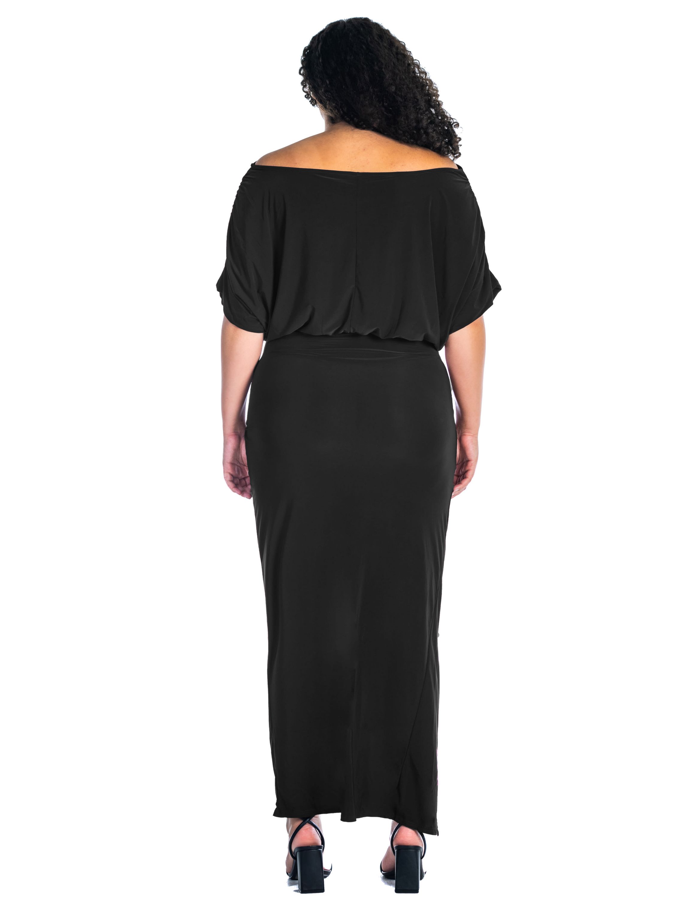 Plus Size Boat Neck Batwing Sleeve Slit Maxi Dress