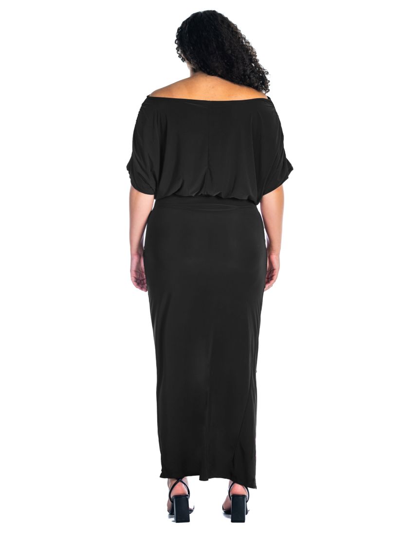 Plus Size Boat Neck Batwing Sleeve Slit Maxi Dress
