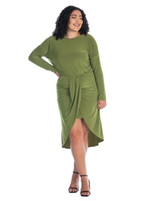24seven Comfort Apparel Women's Plus Size Long Sleeve Dressy Tulip Skirt Knee Length Dress