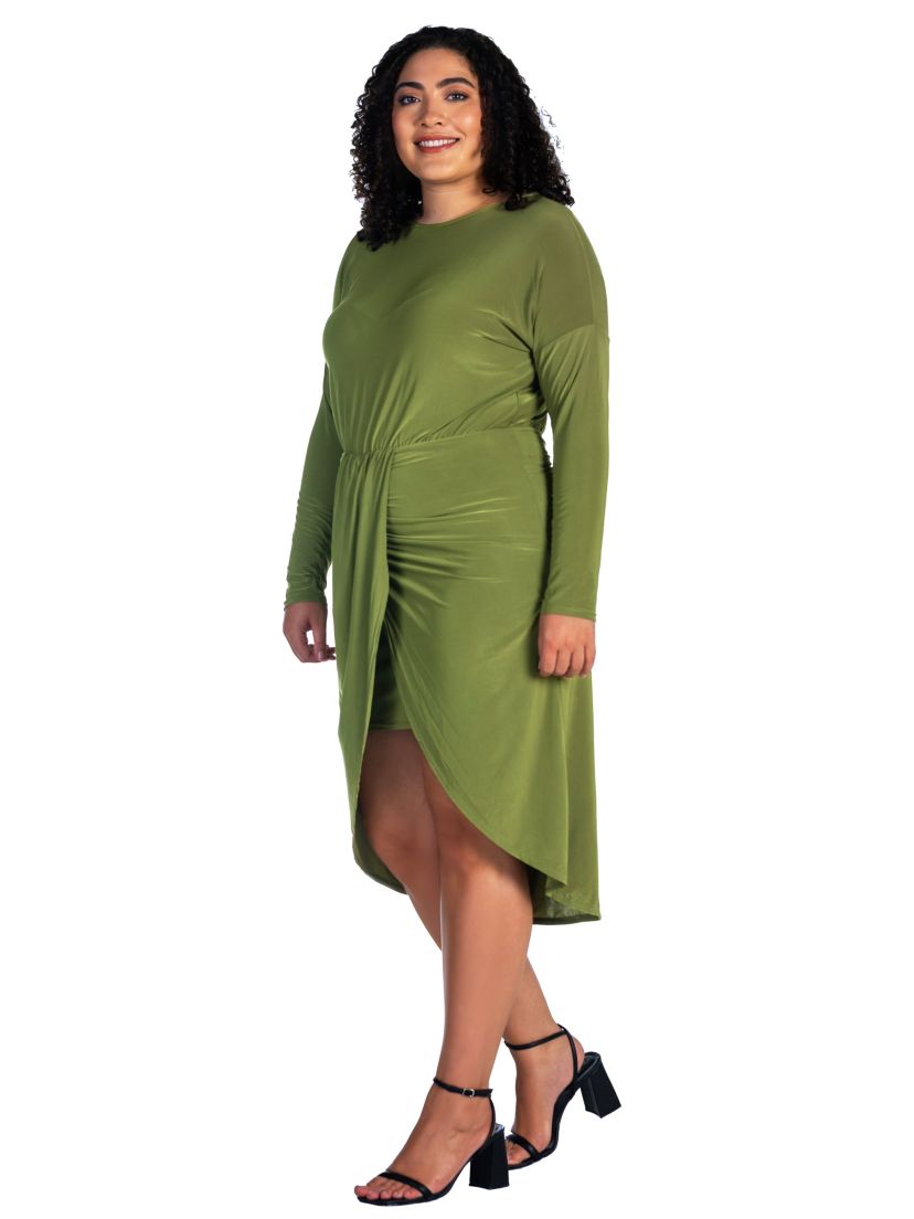 Plus Size Long Sleeve Dressy Tulip Skirt Knee Length Dress