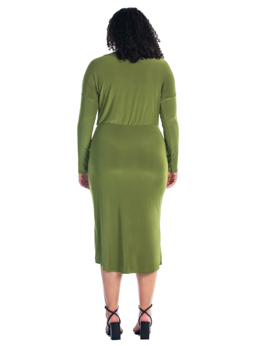 Plus Size Long Sleeve Dressy Tulip Skirt Knee Length Dress