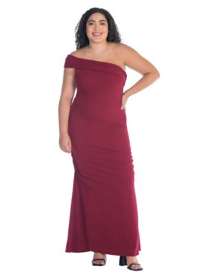24seven Comfort Apparel Women's Plus Size Formal One Shoulder Rouched Mermaid Maxi Dress