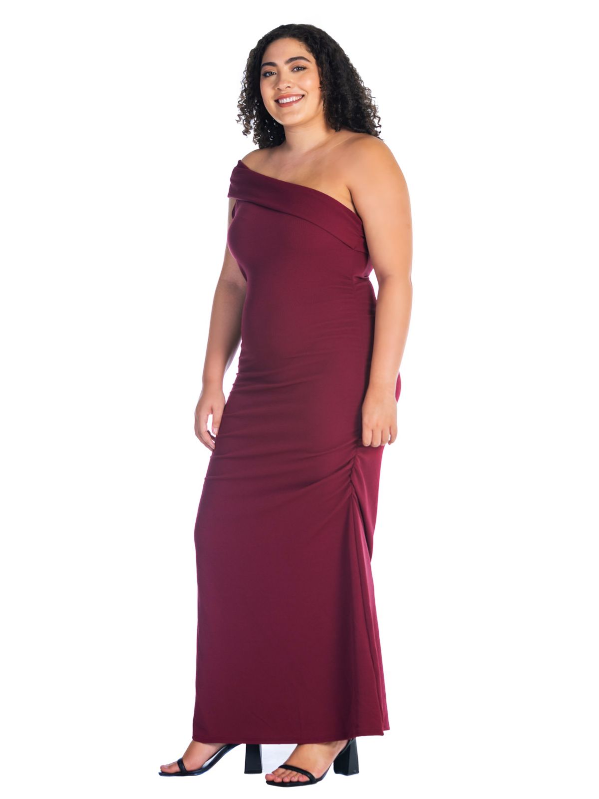 Plus Size Formal One Shoulder Rouched Mermaid Maxi Dress
