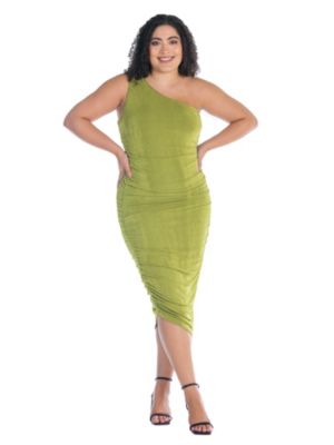 24seven Comfort Apparel Women's One Shoulder Ruched Plus Size Bodycon Dress