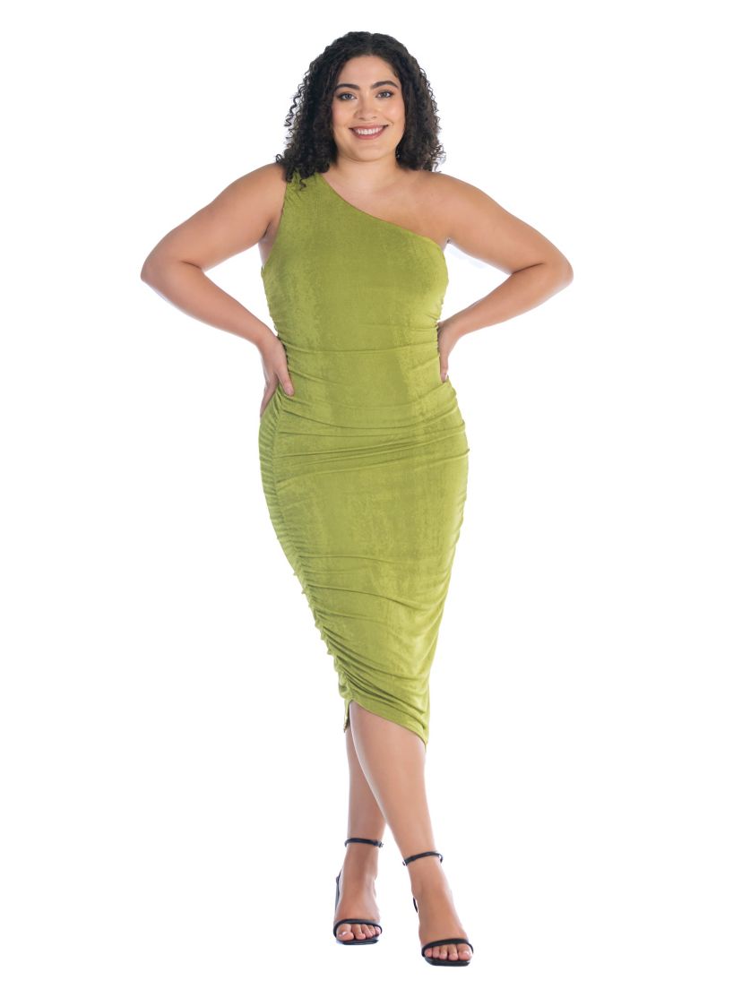 One Shoulder Ruched Plus Size Bodycon Dress