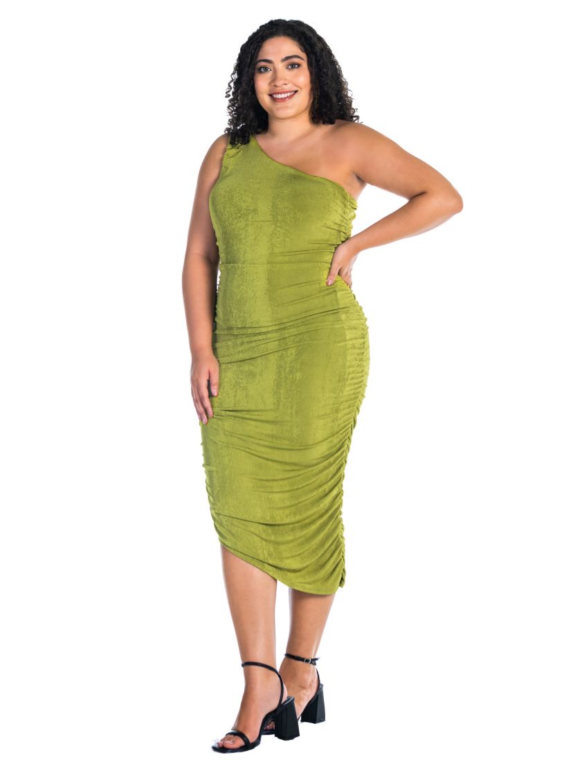 One Shoulder Ruched Plus Size Bodycon Dress