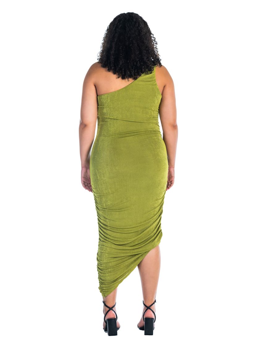 One Shoulder Ruched Plus Size Bodycon Dress