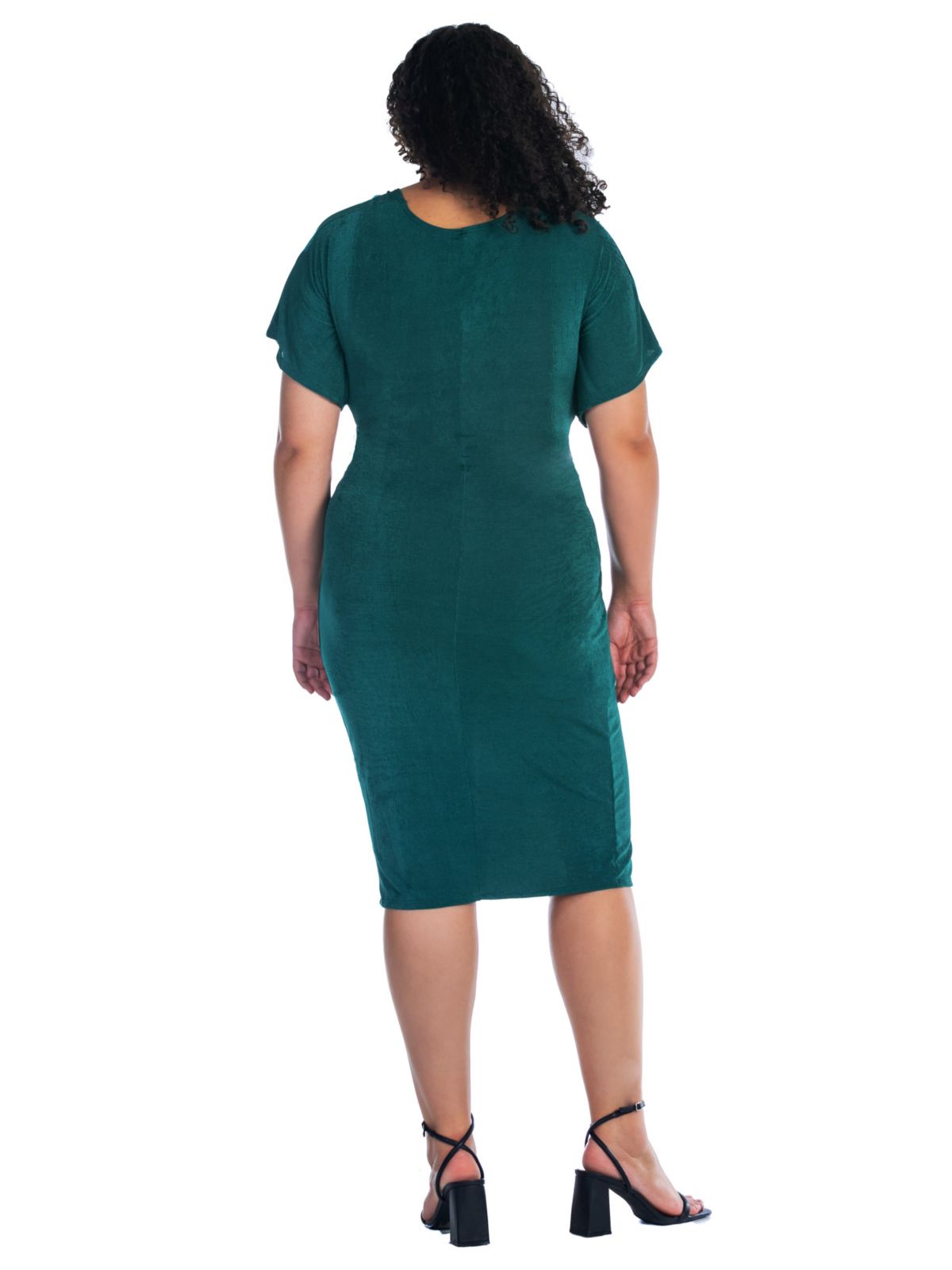 Plus Size Short Sleeve V Neck Twist Front Split Hem Dress