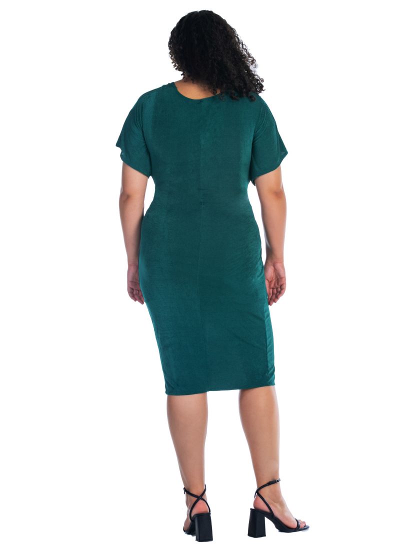 Plus Size Short Sleeve V Neck Twist Front Split Hem Dress