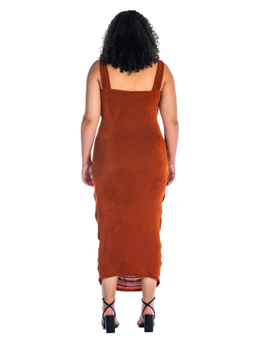 Plus Size Halter Cross Neck Ruched Bodycon Mid Dress