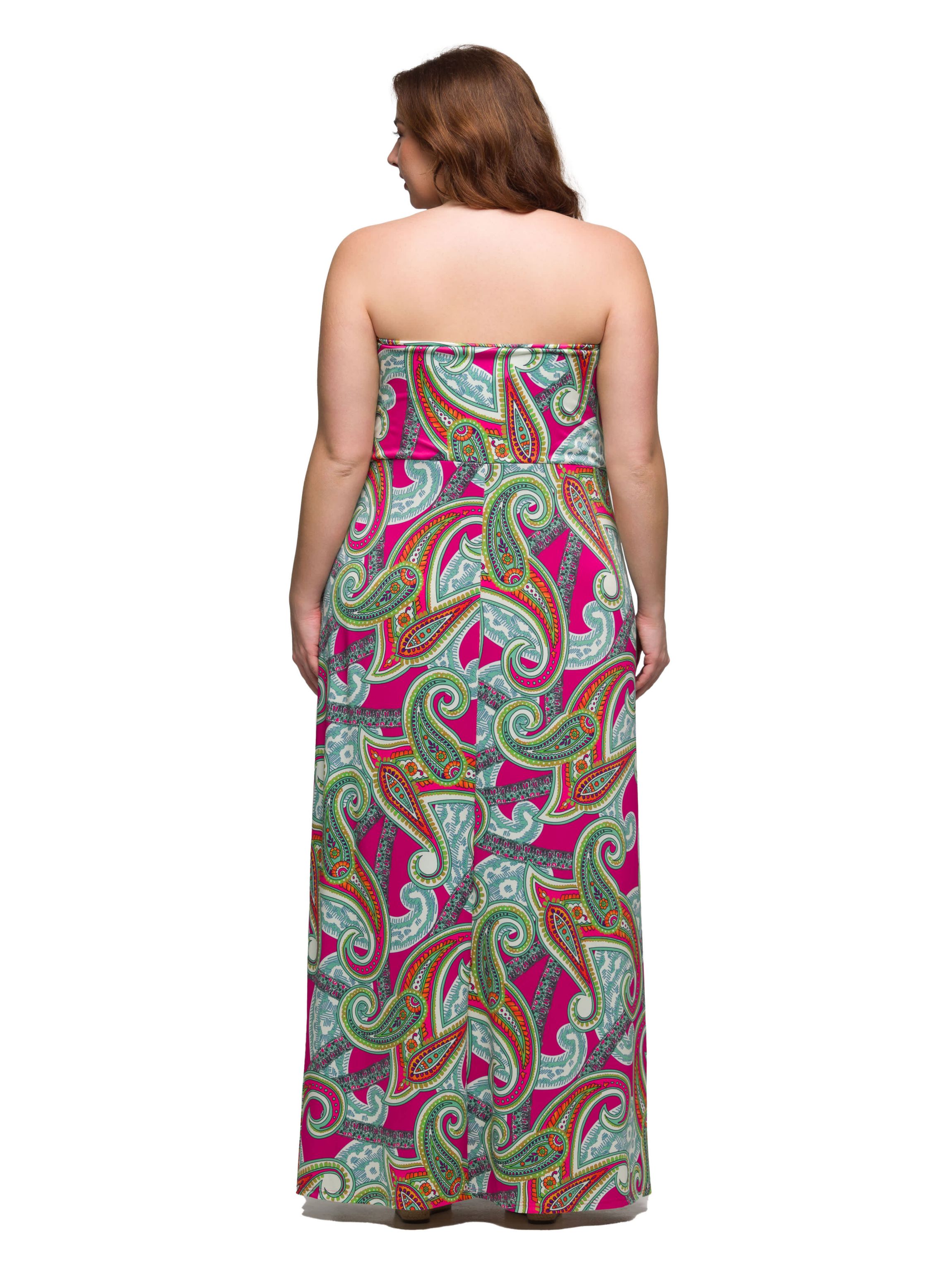 Plus Size Pink Paisley A Line Strapless Maxi Dress With Pockets