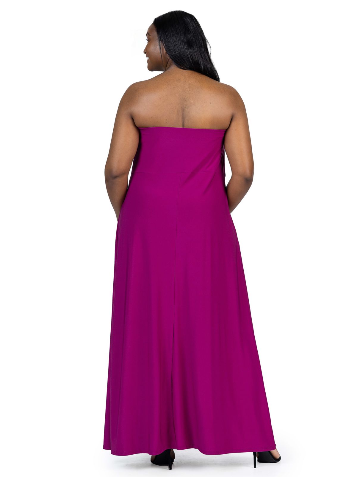 Plus Size Pleated A Line Strapless Maxi Dress With Pockets