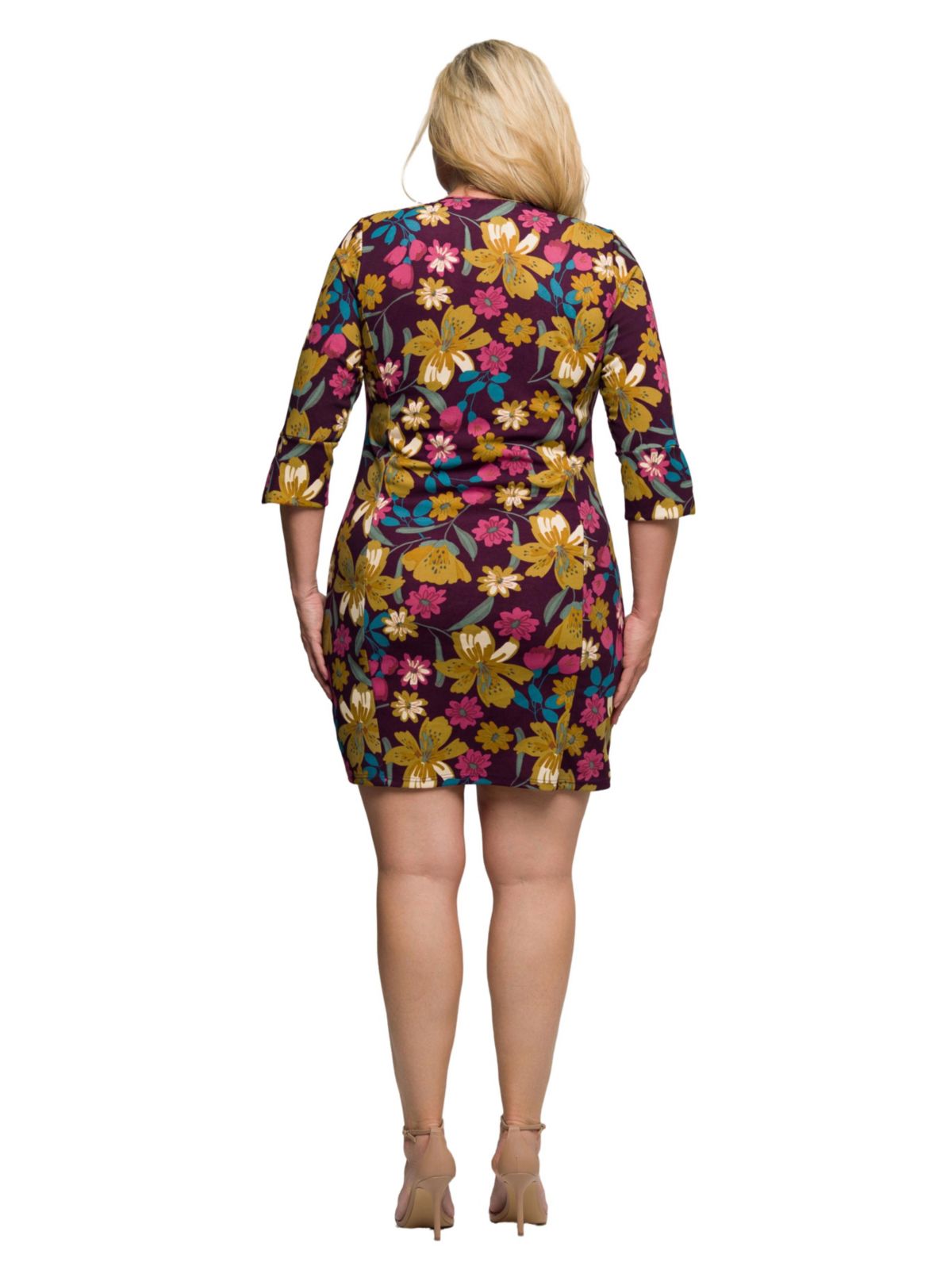 Womens Plus Size Plum Floral Print Keyhole Neckline Sheath Dress