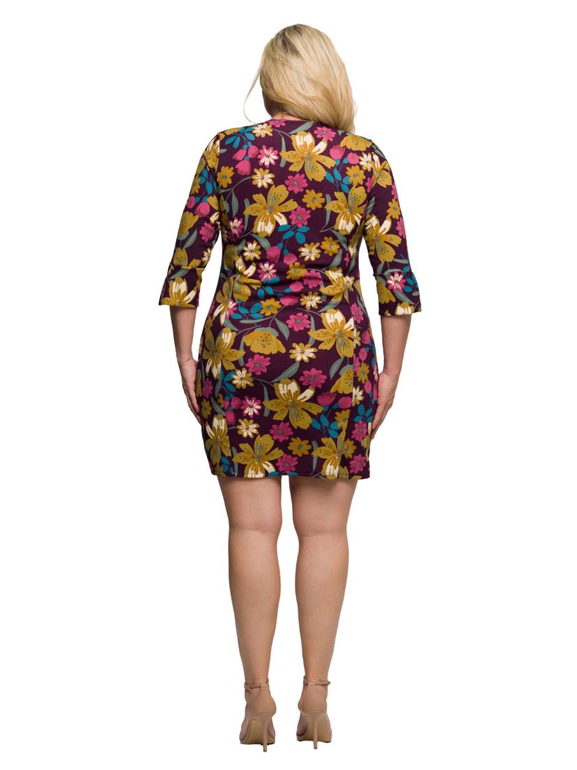 Womens Plus Size Plum Floral Print Keyhole Neckline Sheath Dress
