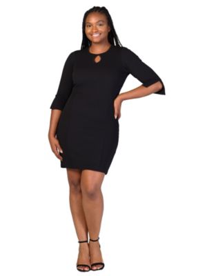 24seven Comfort Apparel Women's Plus Size Keyhole Three Quarter Sleeve Mini Dress