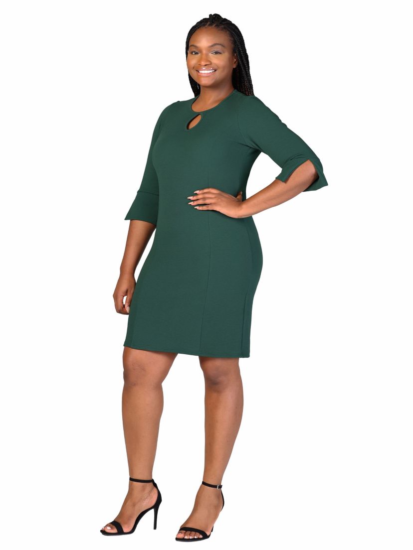 Plus Size Keyhole Three Quarter Sleeve Mini Dress