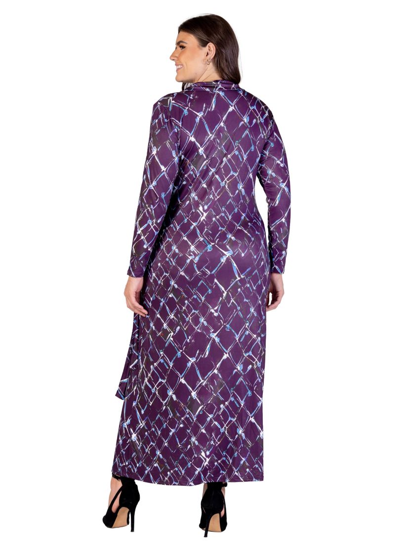 Plus Size Purple Print Collared Wrap Maxi Dress