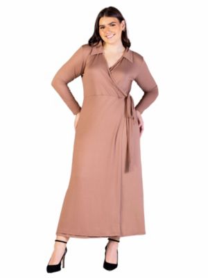 24seven Comfort Apparel Women's Plus Size Comfortable Collared Wrap Maxi Dress