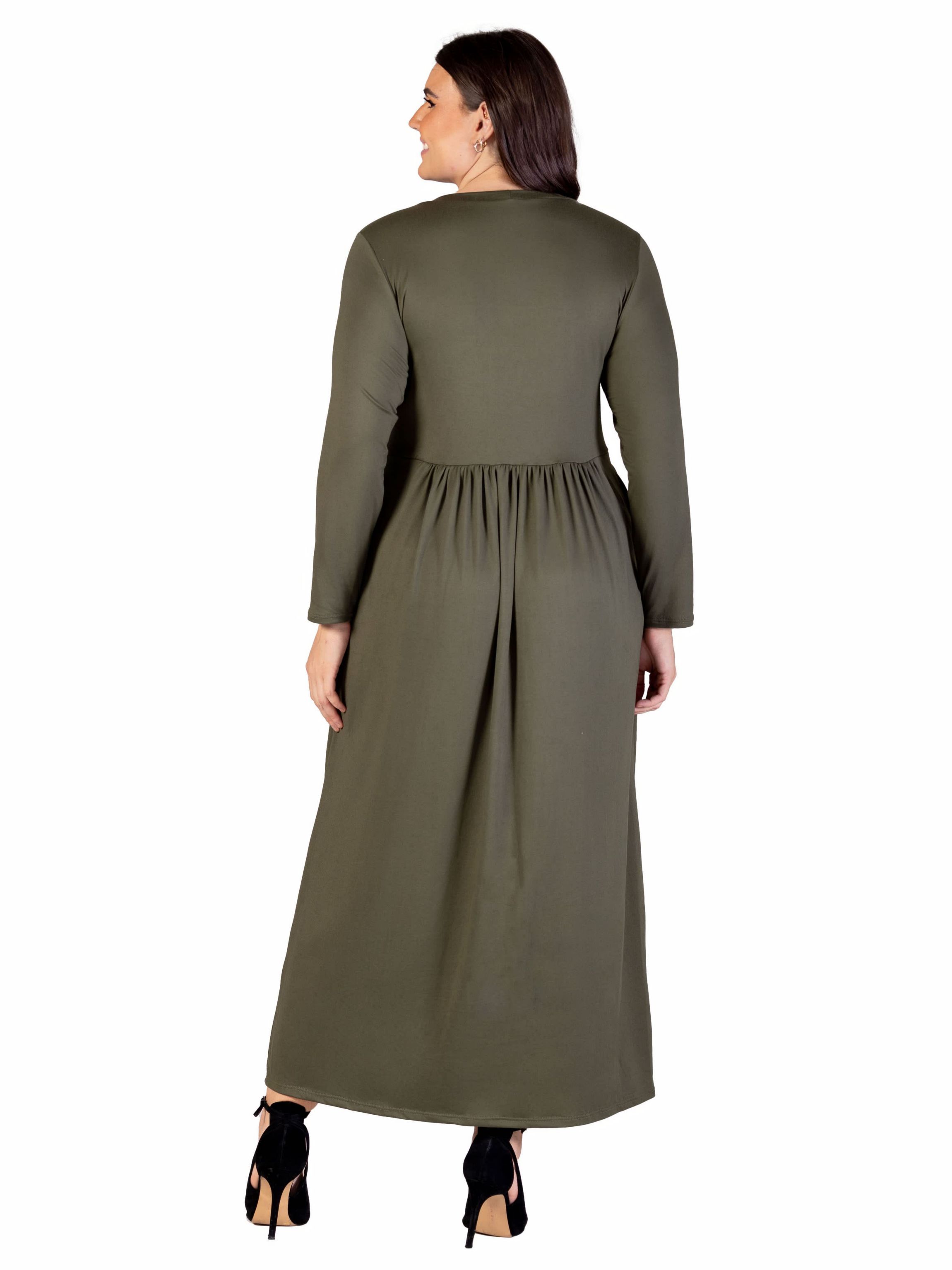 Plus Size Long Sleeve Empire Waist Pocket Maxi Dress