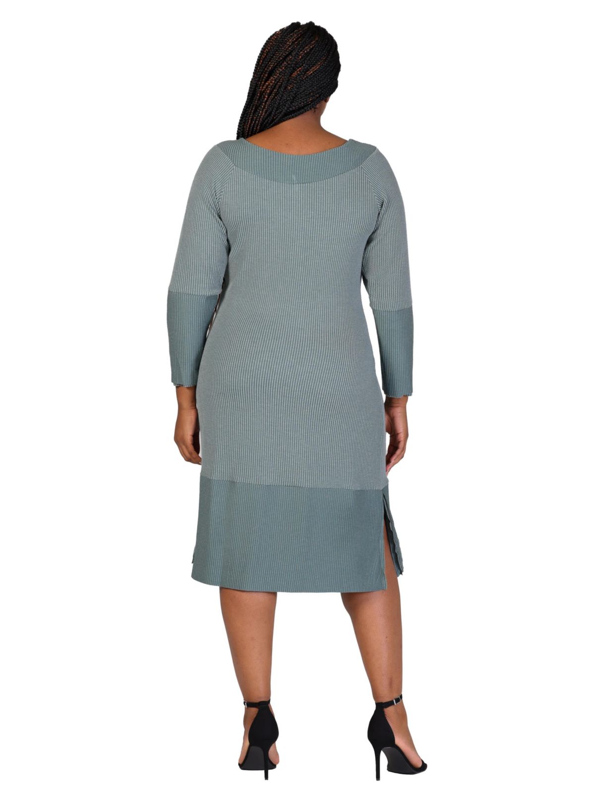 Plus Size Ribbed Knit Long Sleeve Split Hem Sweater Dress