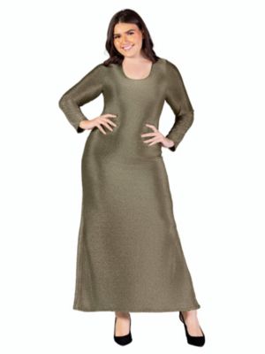 24seven Comfort Apparel Women's Plus Size Long Sleeve Scoop Neck Shimmery Fabric Maxi Dress