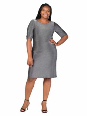 24seven Comfort Apparel Women's Plus Size Elbow Length Sleeve Shimmer Bodycon Mini Party Dress