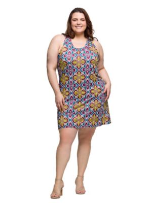 24seven Comfort Apparel Women's Plus Size Floral Print Sleeveless Knee Length Shift Dress