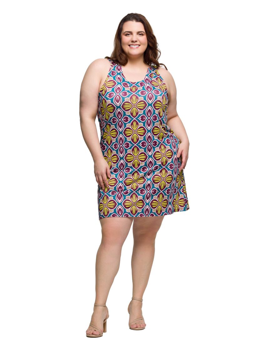 Plus Size Floral Print Sleeveless Knee Length Shift Dress