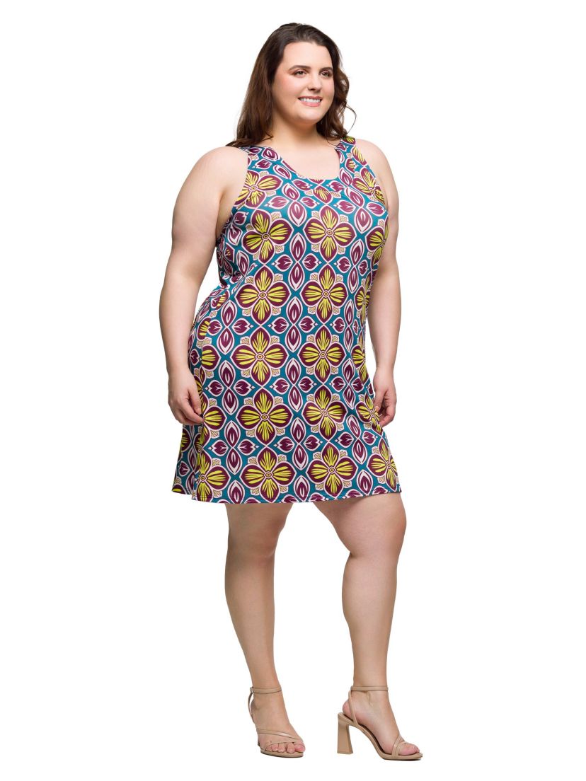 Plus Size Floral Print Sleeveless Knee Length Shift Dress