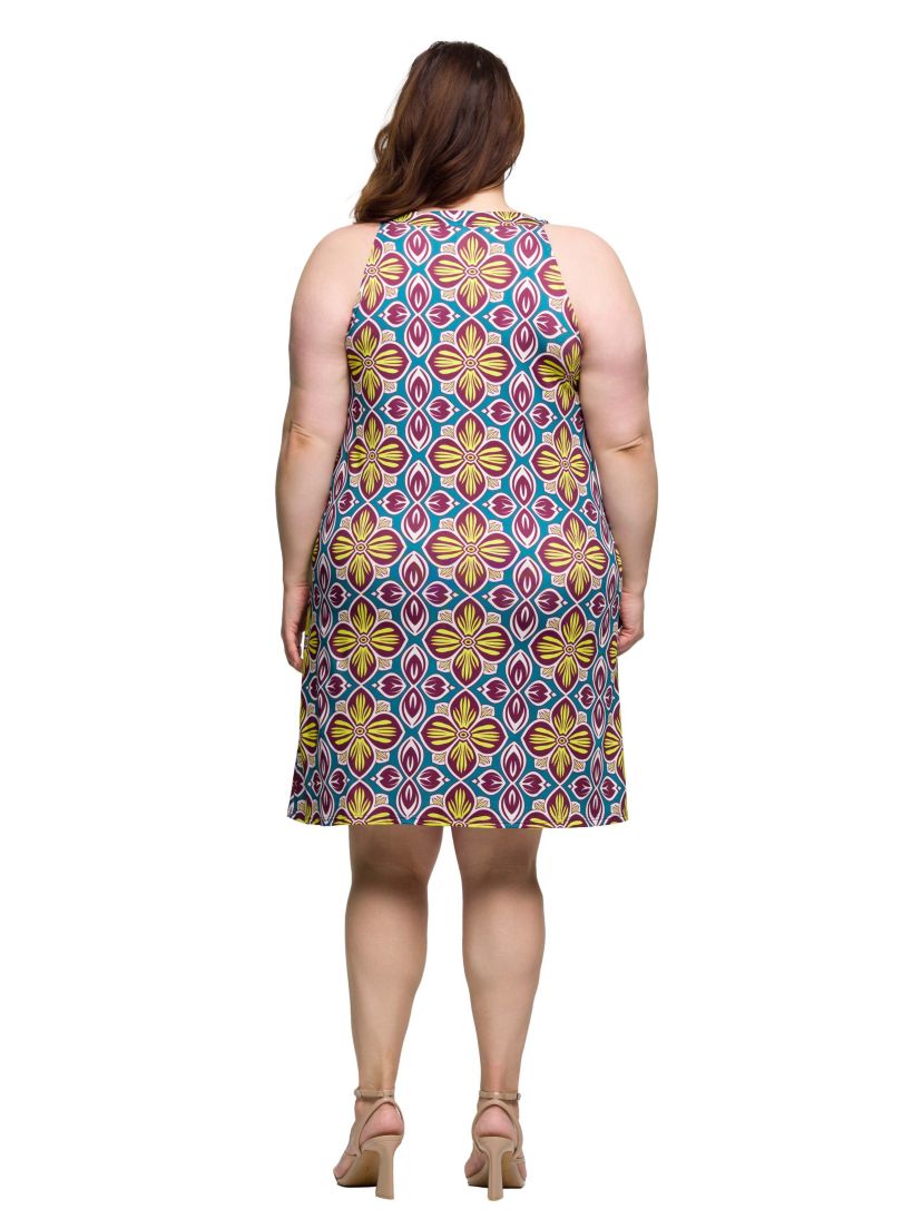 Plus Size Floral Print Sleeveless Knee Length Shift Dress