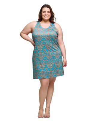 24seven Comfort Apparel Women's Plus Size Teal Sleeveless Knee Length Shift Dress