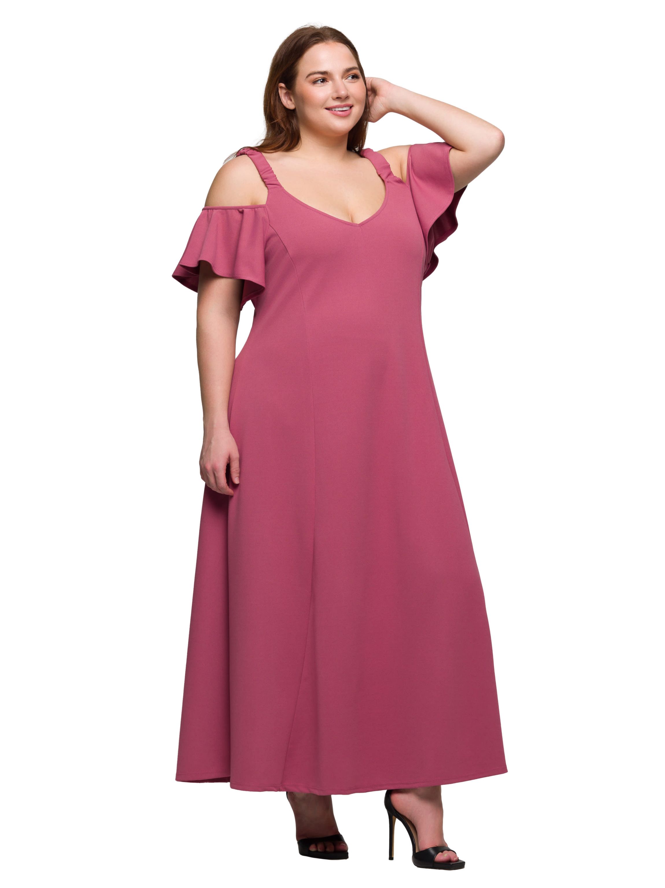 Plus Size Cold Sholder Ruffle Sleeve A Line Maxi Dress